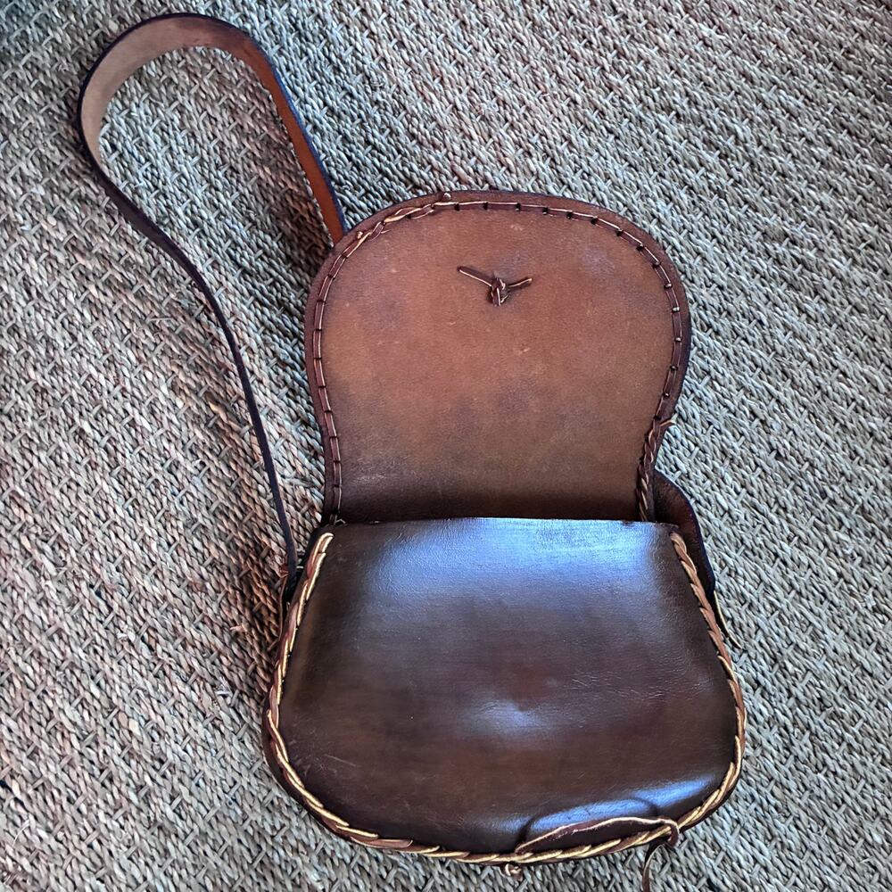 Vintage Handmade Brown Leather Saddle Bag Crossbody | Boho Western Artisan Purse - Picture 8 of 16